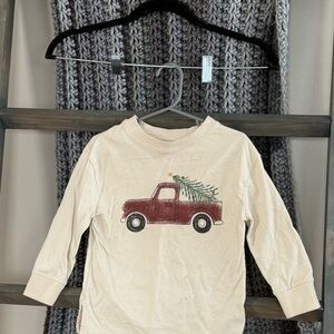 Children's Beige Long Sleeve Tee with Red Truck Design